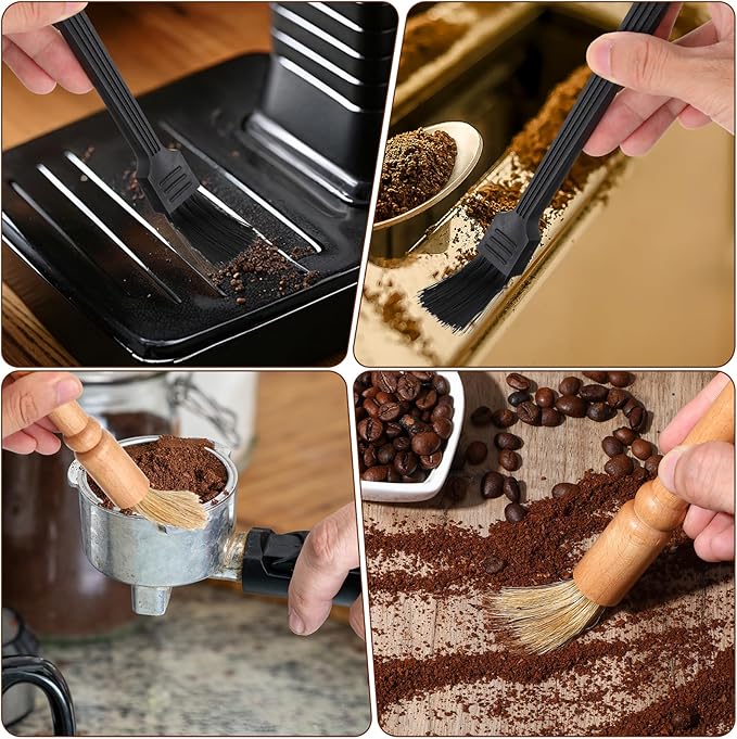 2 Pcs Coffee Brush Wood Handle Espresso Brush Coffee Grinder Cleaning Brushs for Bean Grain Coffees Tool Barista Home Kitchen