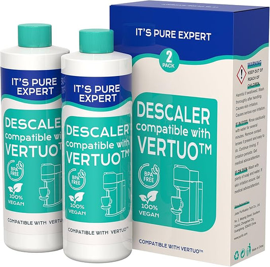 Descaling Solution Compatible With Nespresso Vertuo Coffee Machine, Eco-Friendly Formula to Clean & Descale Your Coffee Machine, 2 uses per bottle. 4 uses total, Carbon Neutral Vertuo Descaling Kit