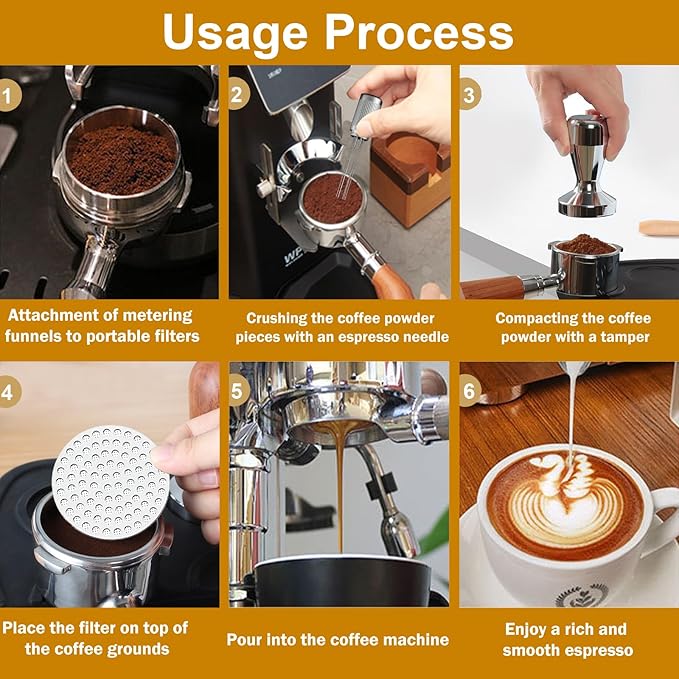 53mm Espresso Accessories Kit, 316 stainless steel Espresso Tamper, WDT Tool, Puck Screen and Dosing Funnel Set Fits Delonghi 53 mm Espresso Coffee Machines and Portafilter, Barista Tools