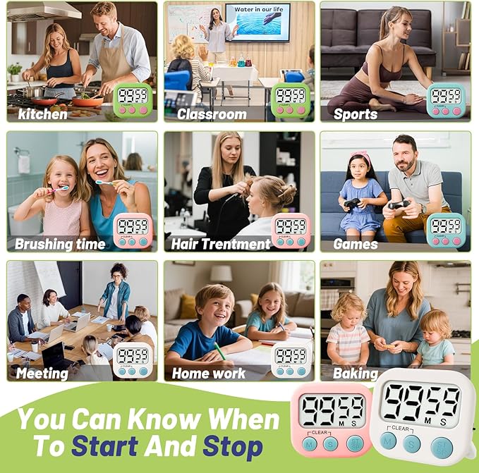 Glochin 24 Pcs Digital Timer for Kids, Magnetic Countdown Kitchen Timer, Upgrade Loud Alarm Timers for Cooking, Kitchen, Exercise, Work, Study, Classroom, Outdoor Activities, Battery not Including