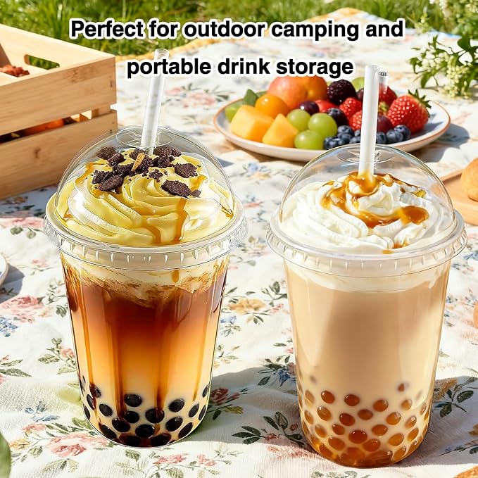 100 Set 16oz Disposable Clear Plastic Cup with Lids and Straws, Sturdy & Food Safe Iced Coffee Cups, Plastic Cold Drinks Cups for Smoothie, Milk Tea, Assorted Beverages Party Supplies