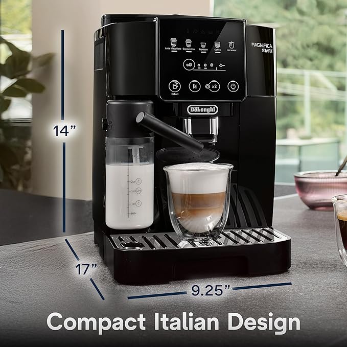 Magnifica Start Automatic Espresso Machine with Built-in Grinder & Auto Milk Frother – 5 One-Touch Drinks, Easy Clean, Home Barista for Lattes, Cappuccinos & Iced Coffee, Over 1 lb ECAM22080B