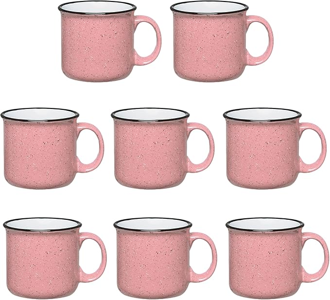 Gifts by Design Set of 8 Ceramic Campfire Mugs – 15 Oz, Pink – Coffee & Tea Cups for Home, Work, Travel, Camping – Customizable, Great for DIY, Events, Companies