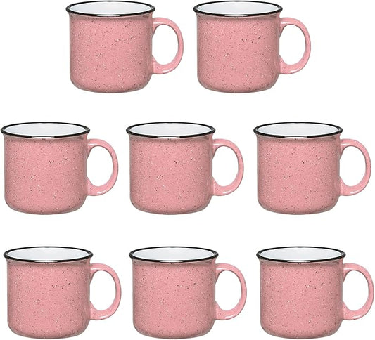 Gifts by Design Set of 8 Ceramic Campfire Mugs – 15 Oz, Pink – Coffee & Tea Cups for Home, Work, Travel, Camping – Customizable, Great for DIY, Events, Companies
