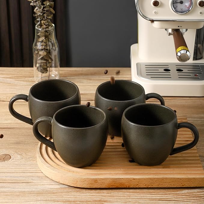 Tikooere Coffee Mugs Set of 4, Stoneware 16 Oz Coffee Mugs for Cappuccino Latte Cocoa and Tea, Ceramic Coffee Cups with Handle,Black Mugs for Housewarming Gifts, Microwave and Dishwasher Safe