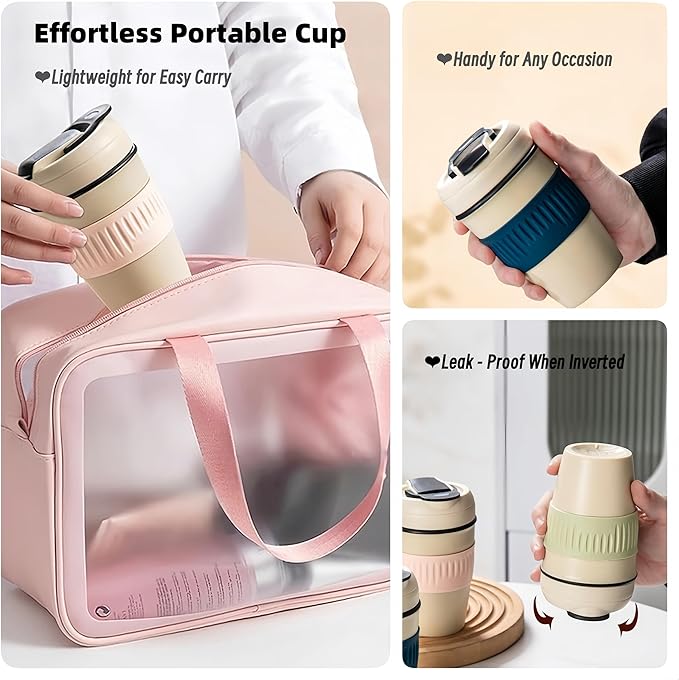 12oz Portable Vacuum Insulated Coffee Mug with Ceramic Inner, for Coffee, Flower Tea, Milk & Juice, Dual - Drinking, Leak - Proof (Pink)