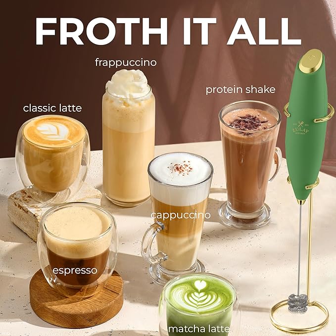 Zulay Kitchen Patented Tornado Triple Whisk Milk Frother with 4 Duracell Batteries – Handheld Foam Maker for Coffee, Lattes, Matcha & Hot Chocolate – Rich, Creamy Froth in Seconds