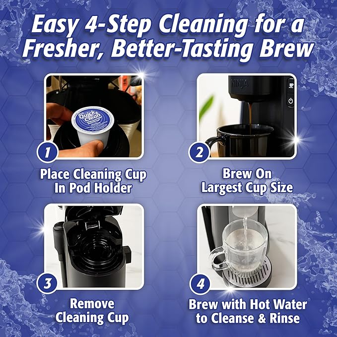 Quick & Clean 12-Pack Cleaning Pods Compatible with Ninja Single-Serve Coffee Machines - DualBrew, DualBrew Pro, and PB051 Compatible - Removes Stains, Non-Toxic and Eco-Friendly