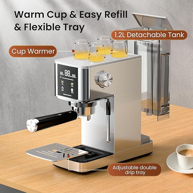 Kismile Espresso Machines,Professional Espresso Maker with Milk Frother Steam Wand for Latte & Cappuccino, Coffee Machine with Removable Water Tank for Home/Office