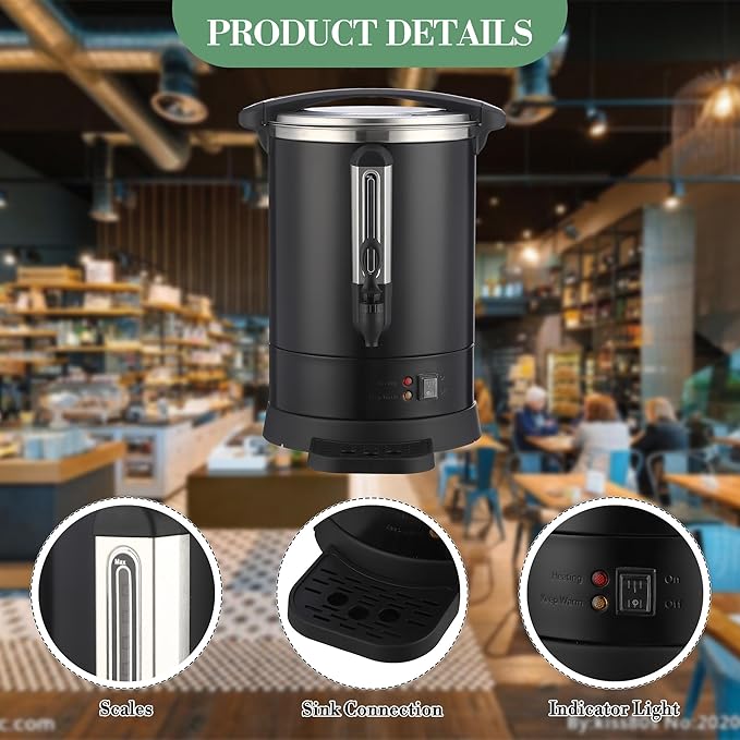 100 Cup Commercial Coffee Urn (14L/3.8 Gal), Double-Wall Stainless Steel Electric Hot Beverage Dispenser with Fast Brew & Keep Warm Function for Buffet, Catering & Party