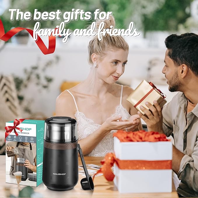 HAUSHOF Coffee Grinder Electric, One Touch Design, Spice, Herb, Grinder for Coffee Bean Spices and Seeds with 1 Removable Stainless Steel Bowl, Dry Grinder-Black