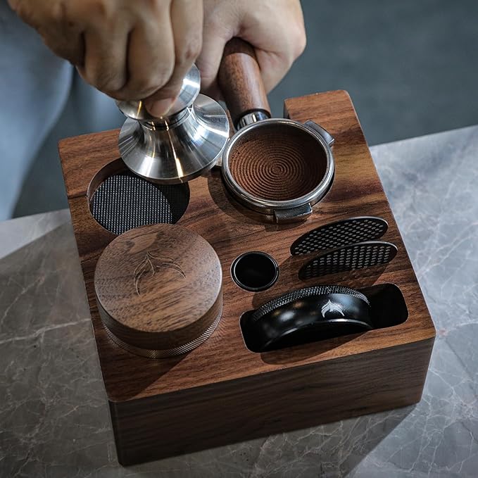 Espresso Accessories Kit 51mm Includes Self Leveling Tamper, Coffee Distributor, Dosing Funnel with Puck Screens, Tamping Station, and WDT Tool Professional Espresso Tools
