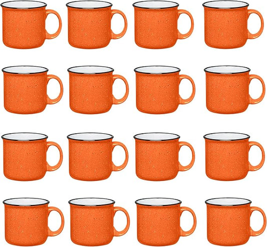 Gifts by Design Set of 16 Ceramic Campfire Mugs – 15 Oz, Orange – Coffee & Tea Cups for Home, Work, Travel, Camping – Customizable, Great for DIY, Events, Companies