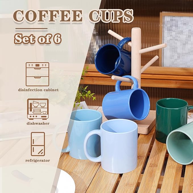 SZNIUSHAO Multi-Coloured Ceramic Mugs Set of 6-11.2 oz / 330ml -Coffee Mugs-Cappuccino-Tea Cups- Hot Chocolate Cups (Cool Color, Large)