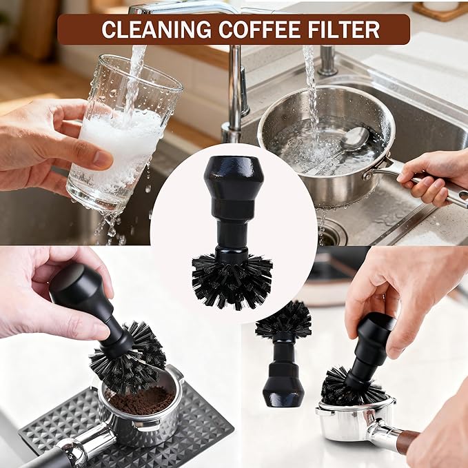 Portafilter Cleaning Brush, Professional Barista Espresso Coffee Cleaning Brush Tool with Wooden Black Handle for Breville Espresso Machine Portafilter Basket (58MM)