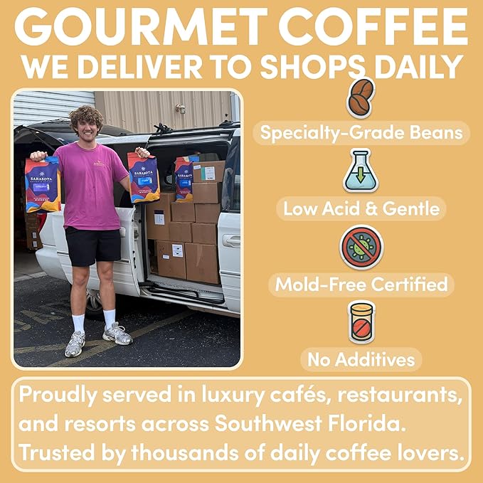 Sarasota Coffee Whole Bean Creme Brulee | Medium Roast Gourmet Flavored Coffee Beans | Low Acid, Mold Free, Specialty Grade Bulk Beans | 5lb (80 oz)