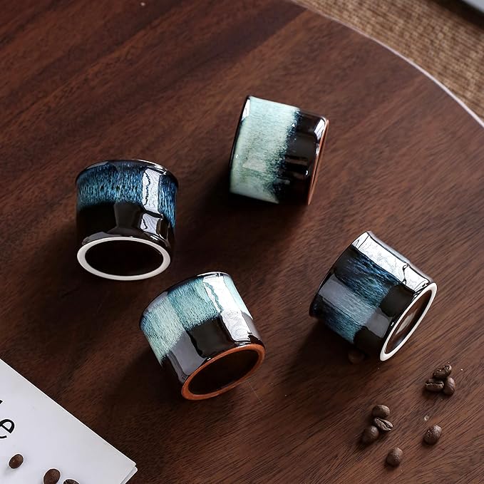 Espresso Cups Set of 6, Demitasse Cups 2.5 Ounces Coffee Mugs, Ceramic Teacups Japanese Tea Cups, Chinese Tea Cups (mixed exterior)