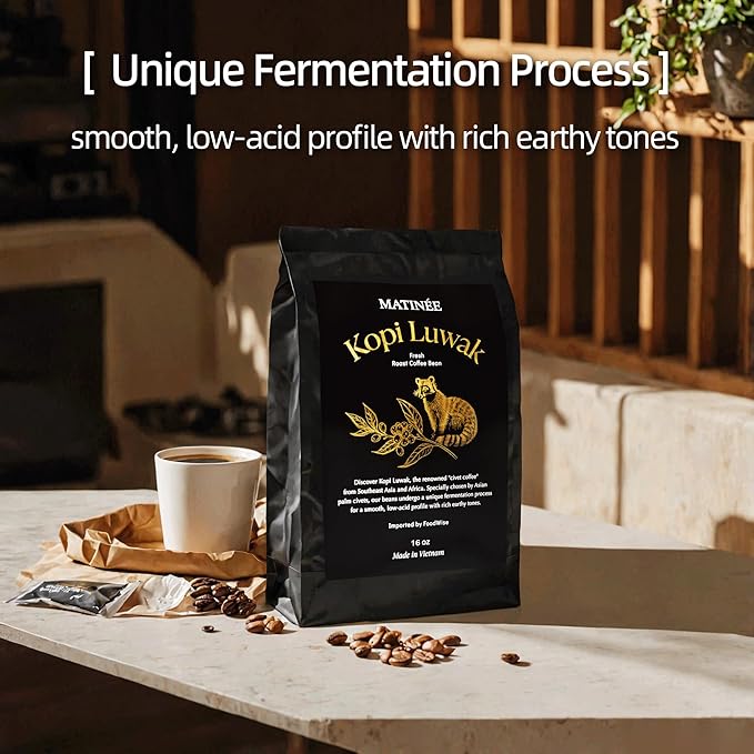 MATINÉE Wild Kopi Luwak Coffee Beans, Medium Roast, Whole Bean Coffee, Sustainably Sourced From Vietnam, 16oz / 454 Grams