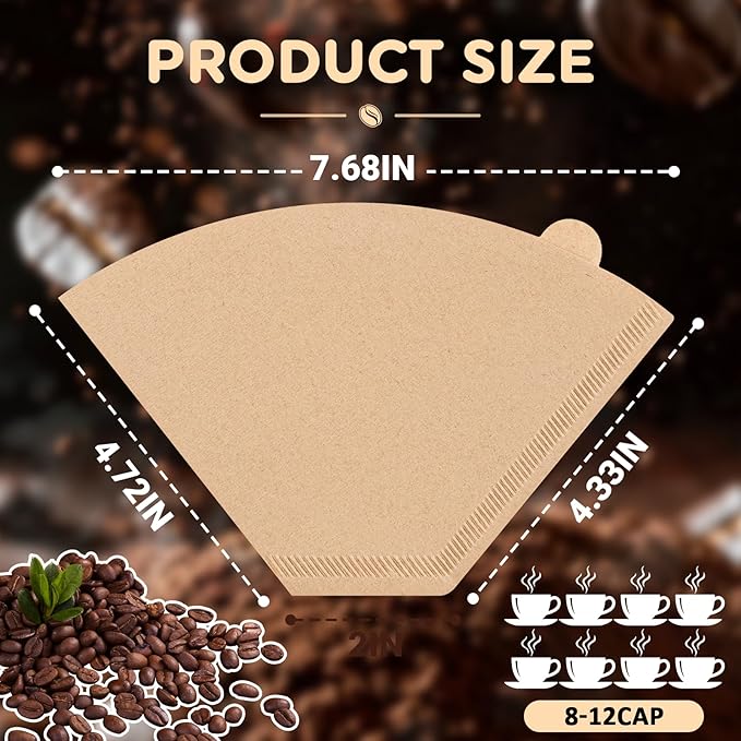 100 Count Coffee Filters, Premium #4 Cone Coffee Filters 8-12 cup, Unbleached Natural Disposable Coffee Filters 4 Cone Paper for Pour Over and Drip Coffee Maker