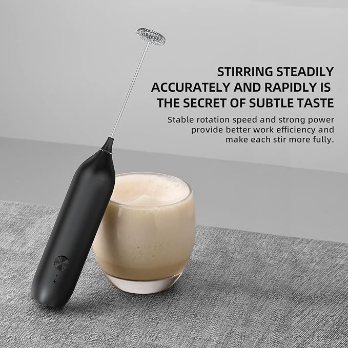 CIRCLE JOY Milk Frother Handheld Rechargeable Milk Foamer Electric Mini Drink Mixer with Stainless Steel Whisk for Coffee, Cappuccino, Lattes, Frappe, Matcha and Hot Chocolate, Black
