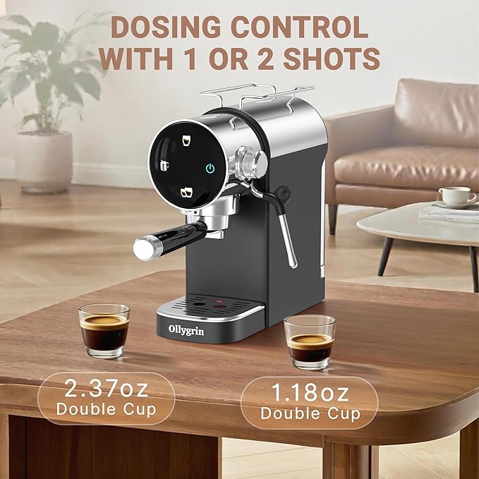20 Bar Espresso Machine with Milk Frother - Single & Double Shot Espresso Maker, Removable Water Tank & Drip Tray, Cup Warmer, Pre-Infusion for Rich Crema - Perfect for Home & Offices
