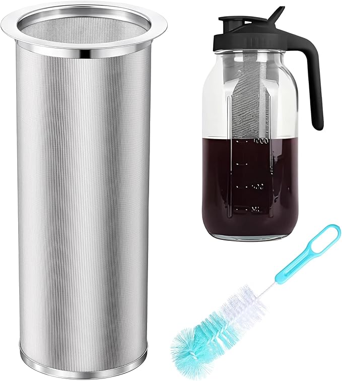 Cold Brew Coffee Filter for 128 oz Mason Jar Fine Mesh Reusable 304 Stainless Steel Food Grade Cold-brew Strainer with Sealing Ring for Iced Drink Fruit Tea Cold Brew Coffee Maker