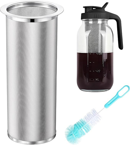 Cold Brew Coffee Filter for 128 oz Mason Jar Fine Mesh Reusable 304 Stainless Steel Food Grade Cold-brew Strainer with Sealing Ring for Iced Drink Fruit Tea Cold Brew Coffee Maker