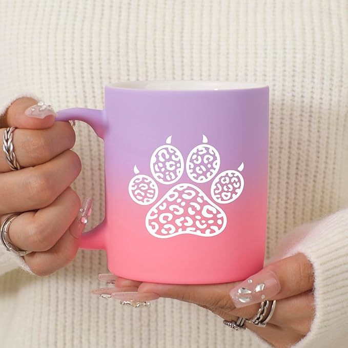 G MUGS Dog Paw Ceramic Coffee Mug, Leopard Print Pet Paw Design Mug, Tea Mug, Unique Animal Lover Gift for Women Men,13oz Sunset Glow Mug