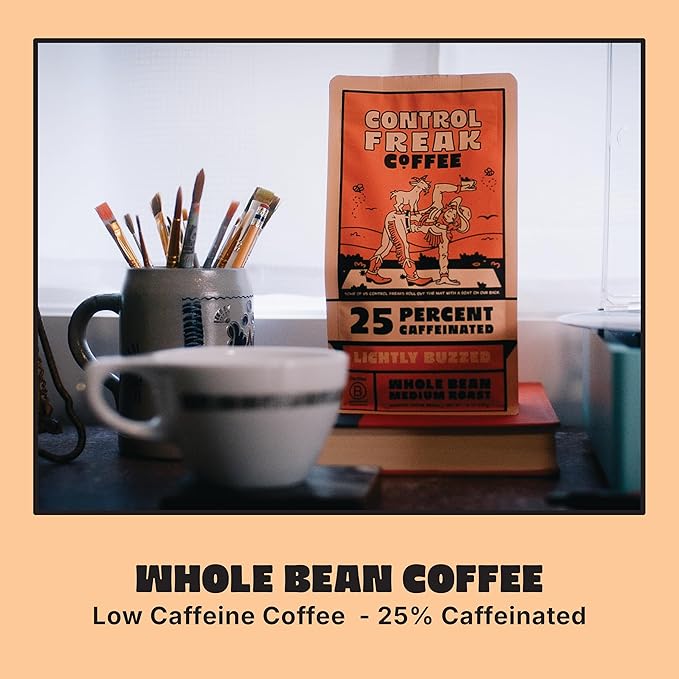 Control Freak Coffee Lightly Buzzed – 25% Caffeine Whole Bean Coffee (12 Oz) | Low Caffeine Coffee with Smooth, Full Flavor for Jitter-Free Energy | Sugarcane Decaf, Freshly Roasted Coffee Beans