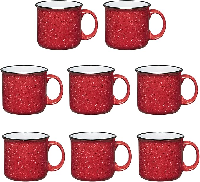 Gifts by Design Set of 8 Ceramic Campfire Mugs – 15 Oz, Red – Coffee & Tea Cups for Home, Work, Travel, Camping – Customizable, Great for DIY, Events, Companies