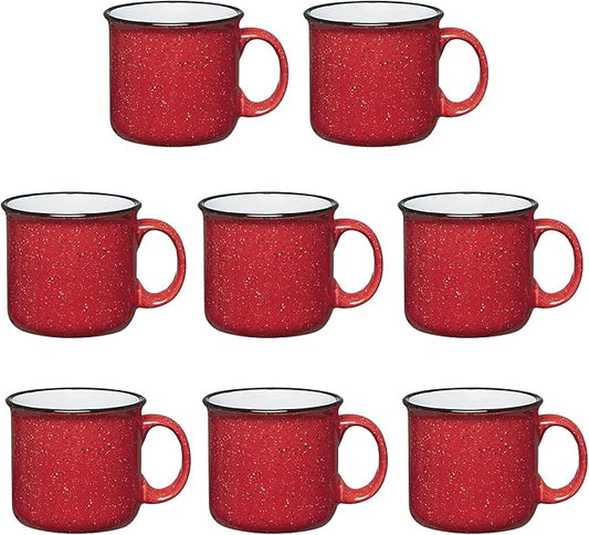 Gifts by Design Set of 8 Ceramic Campfire Mugs – 15 Oz, Red – Coffee & Tea Cups for Home, Work, Travel, Camping – Customizable, Great for DIY, Events, Companies
