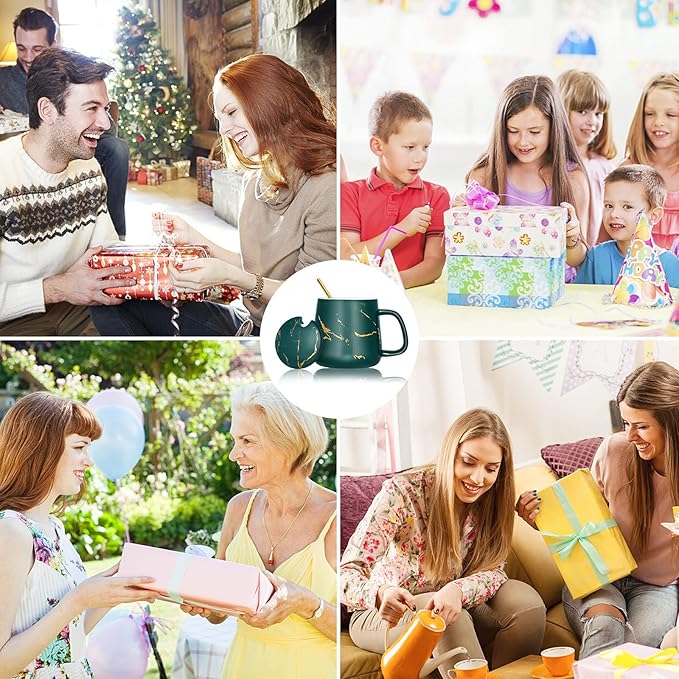 POEKLSYNM Marble-Patterned Ceramic Mug With Lid And Steel Spoon, Making It The For Women, Wives, Mothers, Friends, Mother'S Day, Valentine'S Christmas(Green14oz)