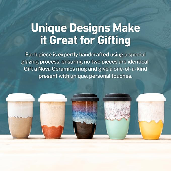 NOVA CERAMICS Travel Mugs - Ceramic Tumbler With Lid – Ceramic Travel Mug To Go Cup – Microwave & Dishwasher Safe Ceramic Coffee Tumbler - Gifts For Women Men Him Her – 12oz – Jupiter