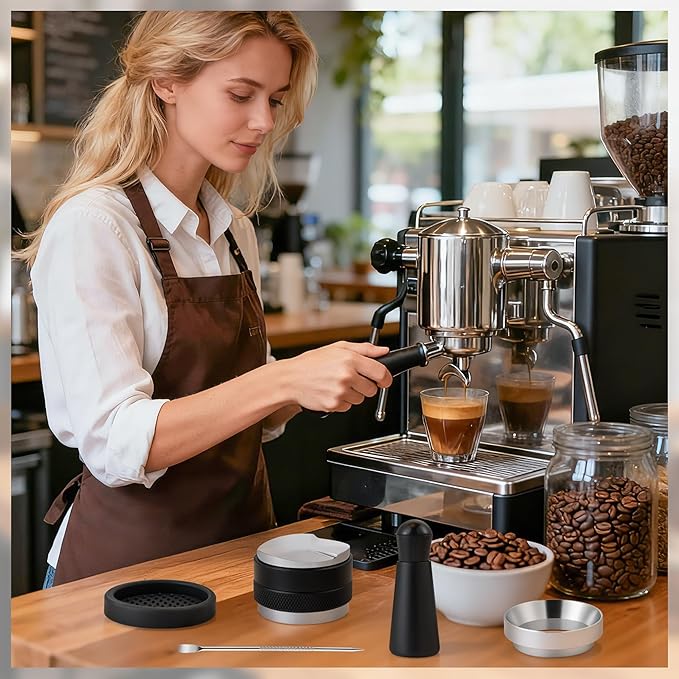 Espresso Accessories Kit - 6Pcs Coffee Tools with Stainless Steel Dual-Head Tamper and Distributor, Essential Espresso Tools for Multiple Machines, Home Baristas and Coffee Lovers (58mm)