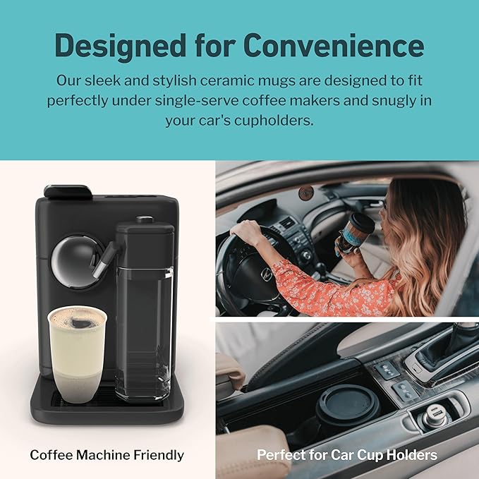 NOVA CERAMICS Travel Mug – Coffee Travel Mug – Reusable Coffee Cup Unique to Go Mug – Microwave & Dishwasher Safe Coffee White Tumbler - Gifts for Women Men Him Her – 12oz – Sea Mist