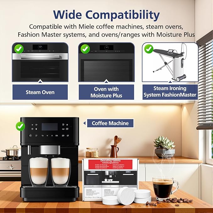 12 Count Descaling Tablets Compatible with Miele Coffee Machines, Steam Ovens, FashionMaster, and Ovens/Ranges with Moisture Plus