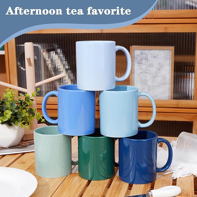 SZNIUSHAO Multi-Coloured Ceramic Mugs Set of 6-11.2 oz / 330ml -Coffee Mugs-Cappuccino-Tea Cups- Hot Chocolate Cups (Cool Color, Large)