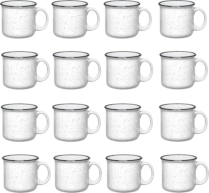 Gifts by Design Set of 16 Ceramic Campfire Mugs – 15 Oz, White – Coffee & Tea Cups for Home, Work, Travel, Camping – Customizable, Great for DIY, Events, Companies