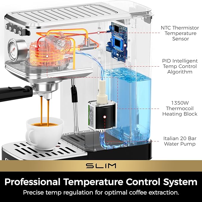 CHULUX Slim 2026 Upgrade Espresso Machine with Milk Frother Steam Wand, 20 Bar Professional Italian Pump Espresso Coffee Machine for Home Cappuccino & Latte Maker, Stainless Steel, Black