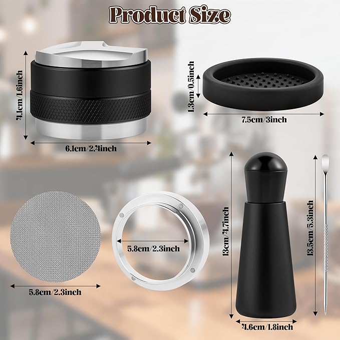 Espresso Accessories Kit - 6Pcs Coffee Tools with Stainless Steel Dual-Head Tamper and Distributor, Essential Espresso Tools for Multiple Machines, Home Baristas and Coffee Lovers (58mm)