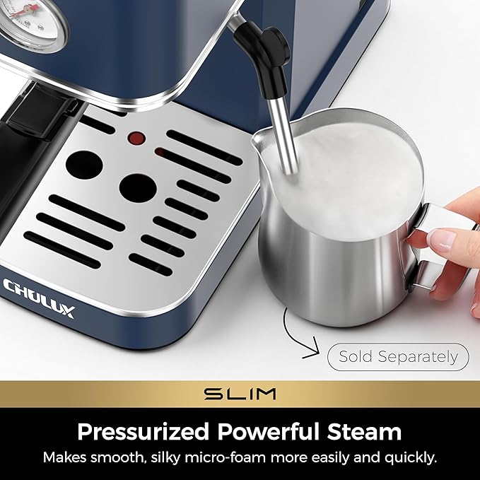 CHULUX Slim 2026 Upgrade Espresso Machine with Milk Frother Steam Wand, 20 Bar Professional Italian Pump Espresso Coffee Machine for Home Cappuccino & Latte Maker, Stainless Steel, Navy