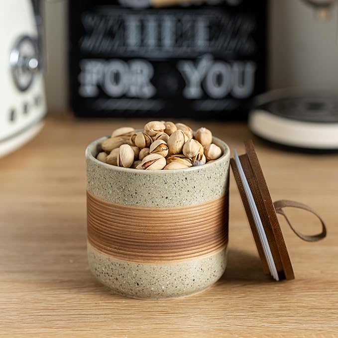 Miamolo Coffee Storage Container Jar with Lid, Ceramic Kitchen Food Storage Jars with Airtight Lids for Spice Sugar Cookie, Stackable Decorative Jars for Coffee Countertop, 28 fl.oz