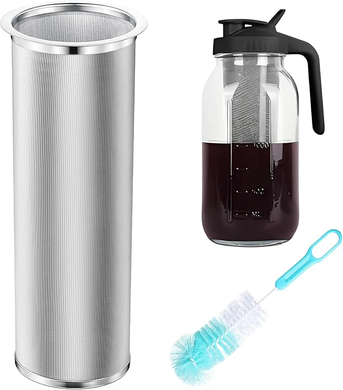 Cold Brew Coffee Filter with Brush for 64 Oz/2 Quart Wide Mouth Mason Jar Infuser 304 Stainless Steel Filter Food Grade Strainer with Sealing Ring for Iced Drink Fruit Tea Coffee Maker