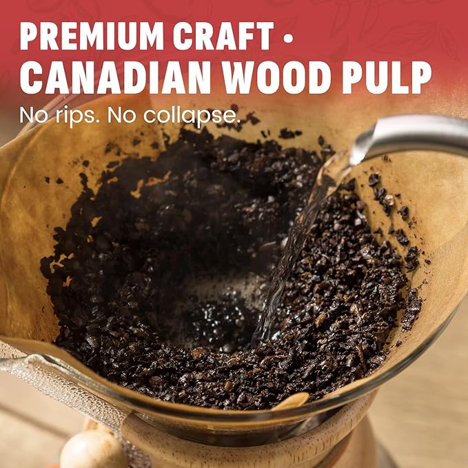 Pre-Folded Unbleached Cone Coffee Filters – Premium Canadian-Imported Thick Paper, Compatible with Chemex Pour-Over Brewers(240 Filters)