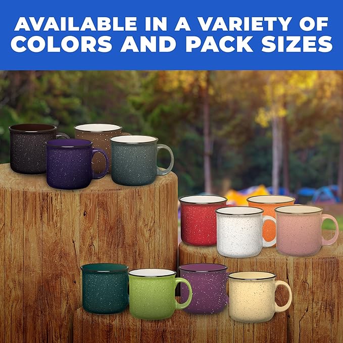 Gifts by Design Set of 8 Ceramic Campfire Mugs – 15 Oz, Orange – Coffee & Tea Cups for Home, Work, Travel, Camping – Customizable, Great for DIY, Events, Companies