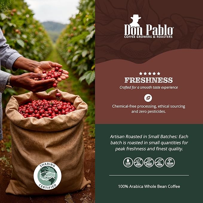 Don Pablo Gourmet Coffee - Signature Blend - Medium Dark Roast - Whole Bean Coffee - 100% Arabica Beans - Low Acidity and Non-GMO (2 Pound, Original)