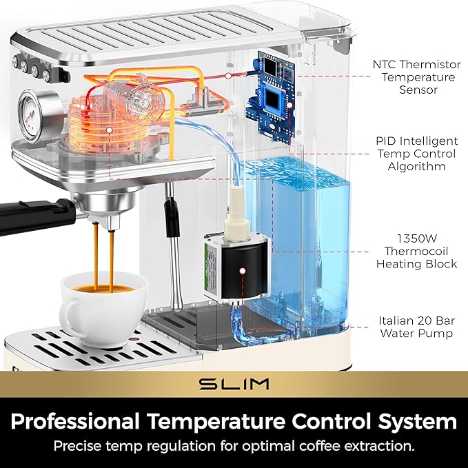 CHULUX Slim 2026 Upgrade Espresso Machine with Milk Frother Steam Wand, 20 Bar Professional Italian Pump Espresso Coffee Machine for Home Cappuccino & Latte Maker, Stainless Steel, Creamy