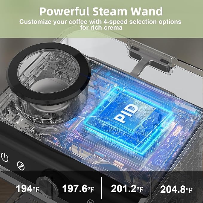Espresso Machine With Grinder, 20 Bar Professional Coffee Maker With Milk Frother Steam Wand for Cappuccino, Latte, Macchiato, 95 oz Removable Water Tank, Smart PID Temperature Control,Gray