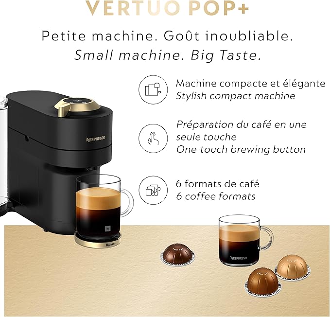 Nespresso Festive Vertuo Pop+ Coffee and Espresso Maker by Breville, Matte Black Gold