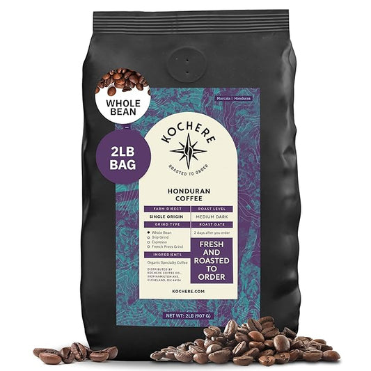 Kochere Honduran Marcala Specialty Whole Bean Coffee – 2LB Medium Roast – Freshly Roasted to Order – Single Origin, Farm Direct, Rich Flavored Coffee Beans – Caramel & Brown Sugar Notes